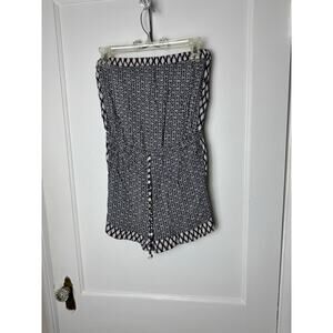 Angie Strapless Romper Women's Medium Blue White Boho Chic Pull On Strechy Knit